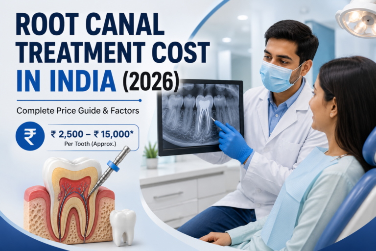 Dentist explaining root canal treatment cost in India with tooth illustration and pricing guide